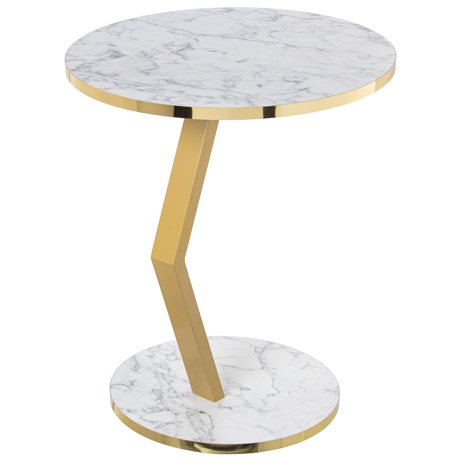 Wooden coffee table with top and base in white marble finish/golden metal legs.