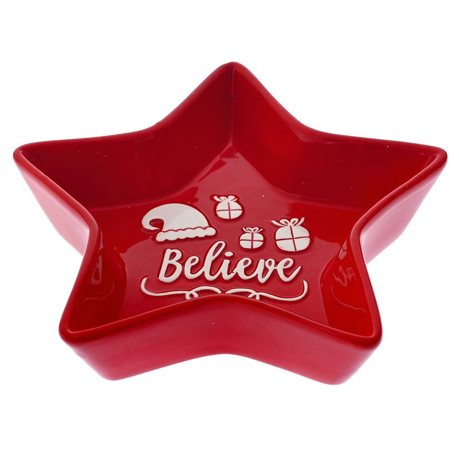 STAR SHAPED PLATE IN RED CERAMIC 18Χ18Χ4CM 