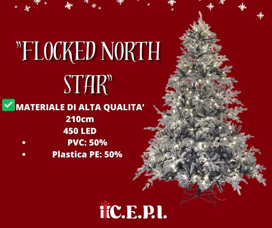 "FLOCKED NORTH STAR" TREE WITH BUILT-IN LEDS 210CM 