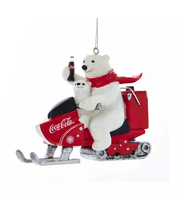 Coca-Cola® Orso Polare con Cucciolo su Motoslitta  in Resina Kurt Adler – H 8 cm