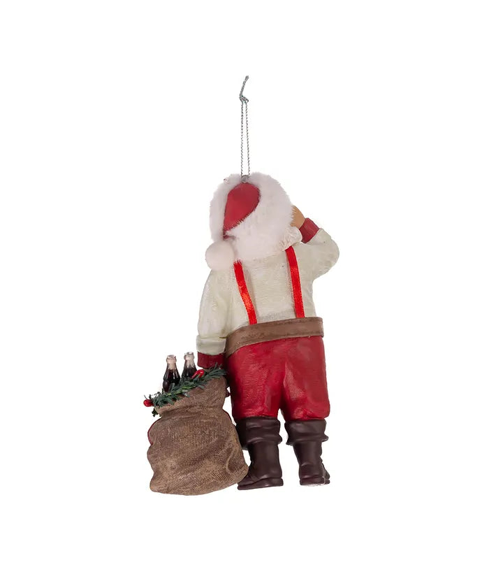 Coca-Cola® Babbo Natale e Sacco con Bottigliette  in Resina Kurt Adler – H 14 cm