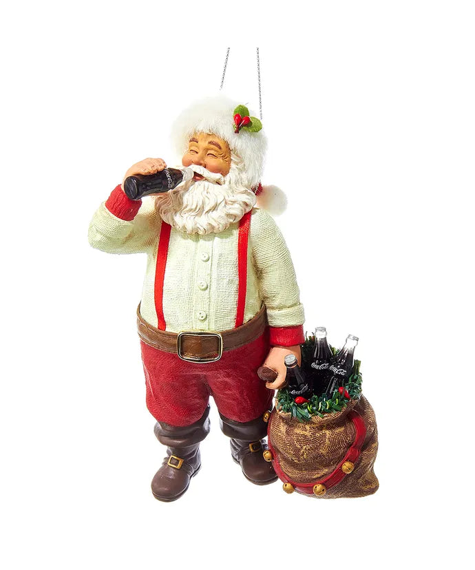 Coca-Cola® Babbo Natale e Sacco con Bottigliette  in Resina Kurt Adler – H 14 cm