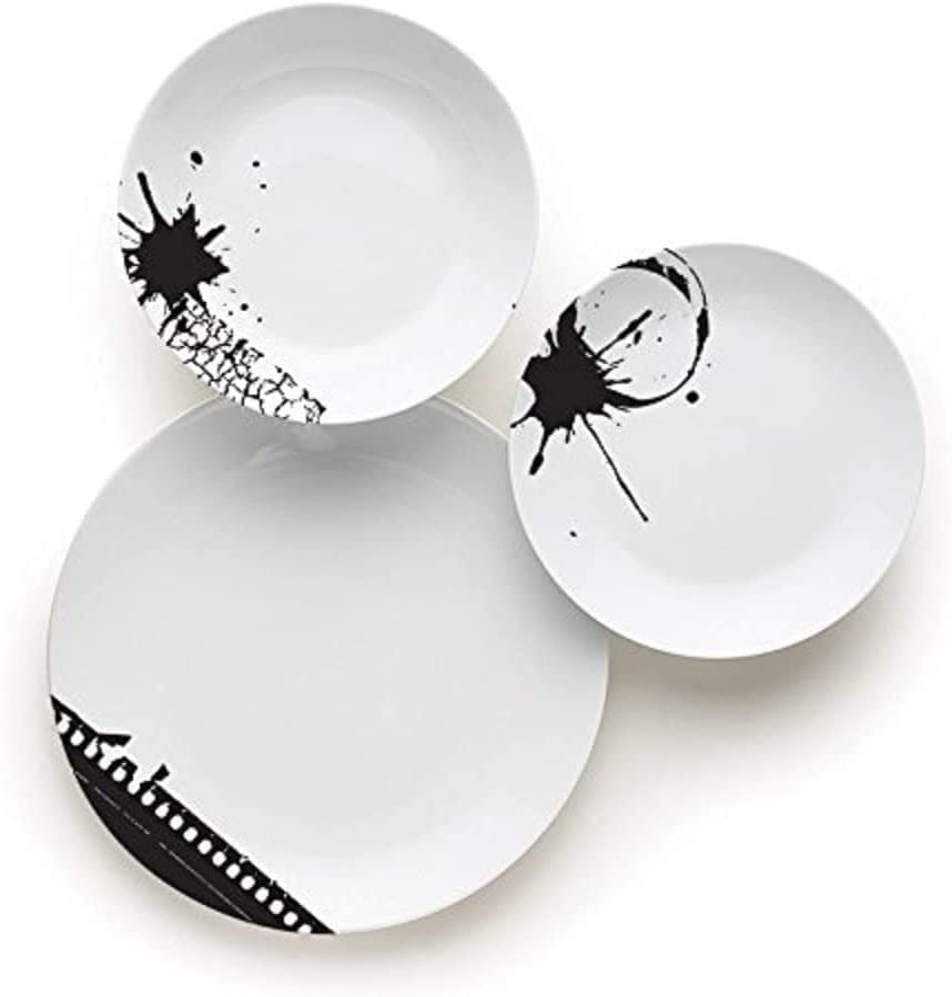 Ciak Dinner Service 18 Pieces, Porcelain, White/Black 