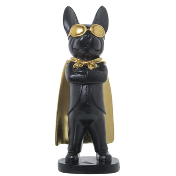 Resin Figure Bulldog Dog W/Glasses And Cloak 13x12x33cm