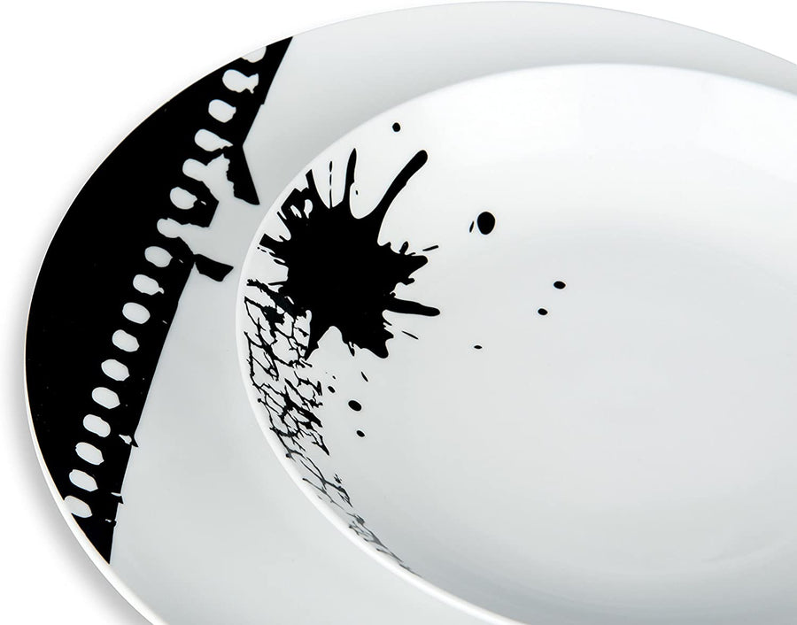 Ciak Dinner Service 18 Pieces, Porcelain, White/Black 