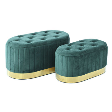 Pouf Contenitore in Velluto Verde Ø38x44cm+ø33x38cm, Poliestere – Cepi